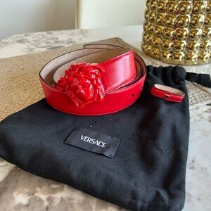 Versace Red Gloss Leather Medusa Buckle Belt